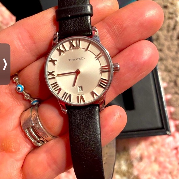 Preloved Vintage Tiffany&Co Black calfskin band wrist watch for women - Picture 1 of 15